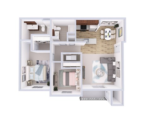 Floor plan for 2 beds, 2 baths, 1070 sqft